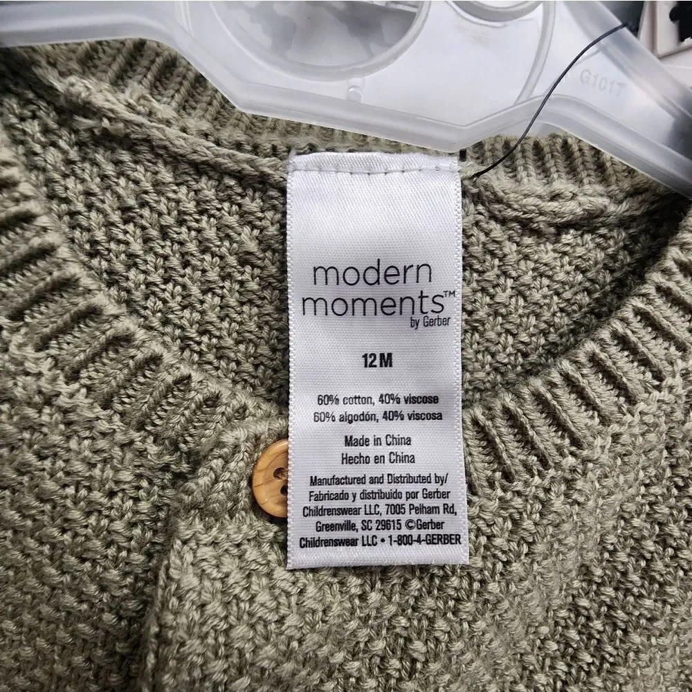 Nwt Modern Moments by Gerber Baby Boy, Baby Girl, & Unisex Sweater Knit Coverall